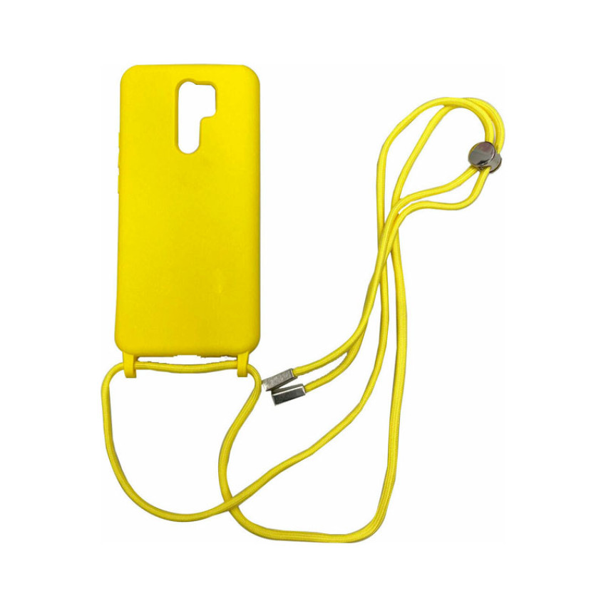 Θήκη Πλάτης Σιλικόνης με Λουράκι για Xiaomi Redmi Note 8 Pro - Χρώμα: Κίτρινο