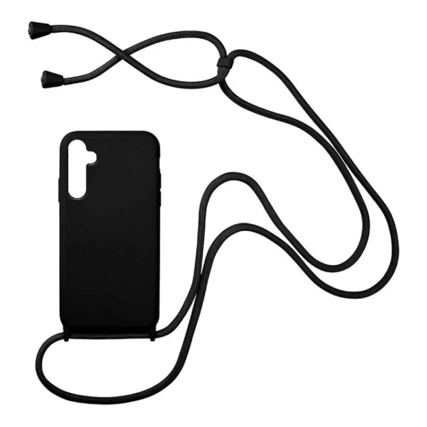 Θήκη Σιλικόνης με Λουράκι για Samsung Galaxy A15 4G / 5G - Χρώμα: Μαύρο